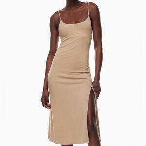 Aritzia Wilfred New Dreamweaver Dress - Gold Camel Beige Lace-Up Midi Dress